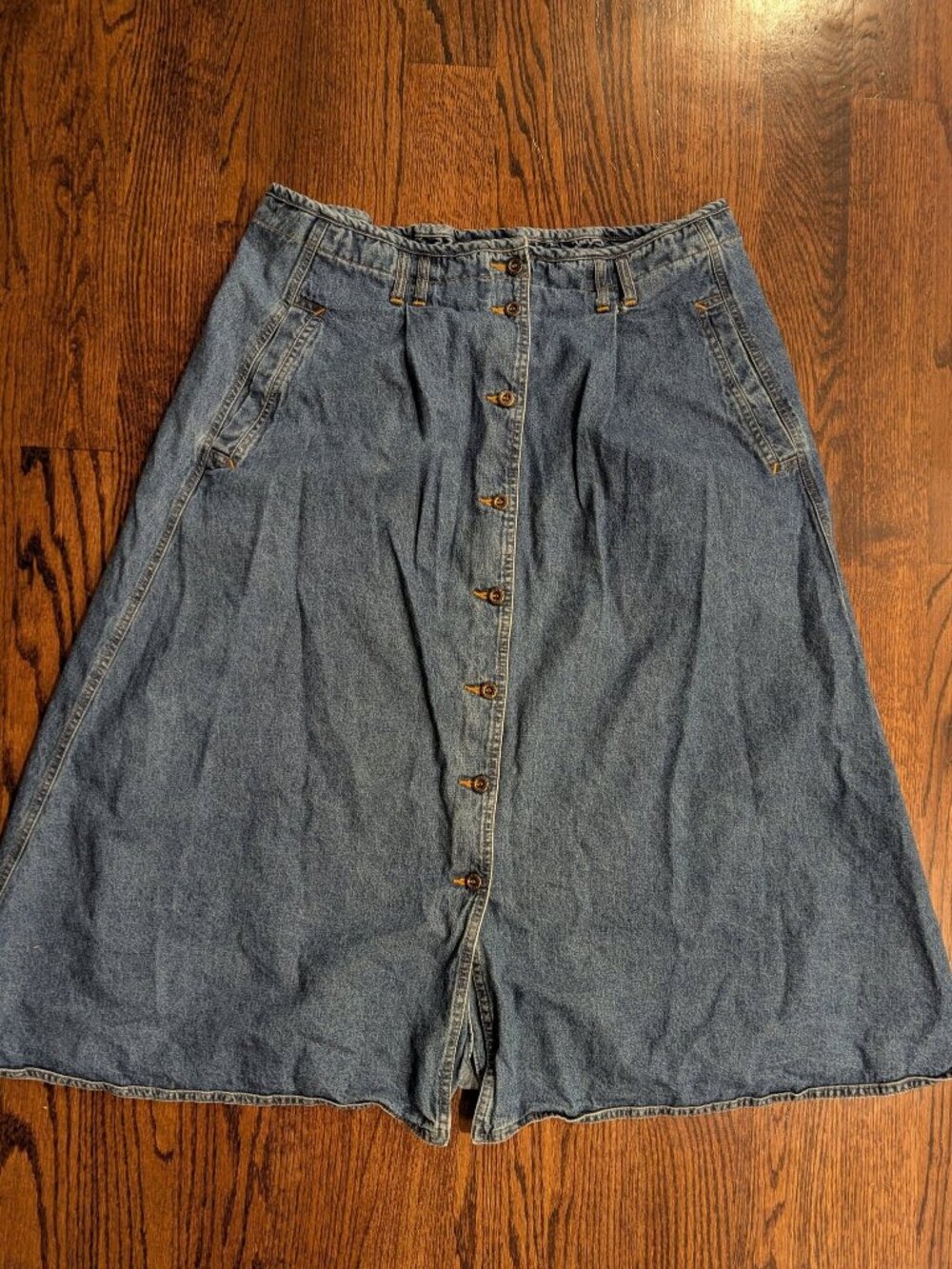 vintage 18 denim skirt cottage core buttons midi jean
